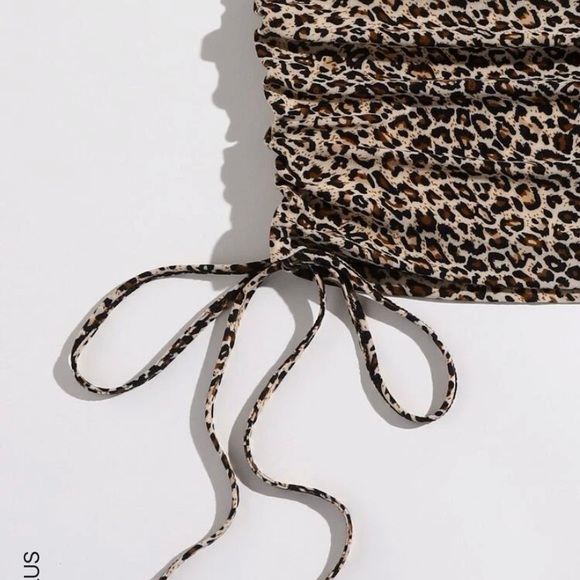 Drawstring Ruched Leopard Dress - Picture 5 of 13